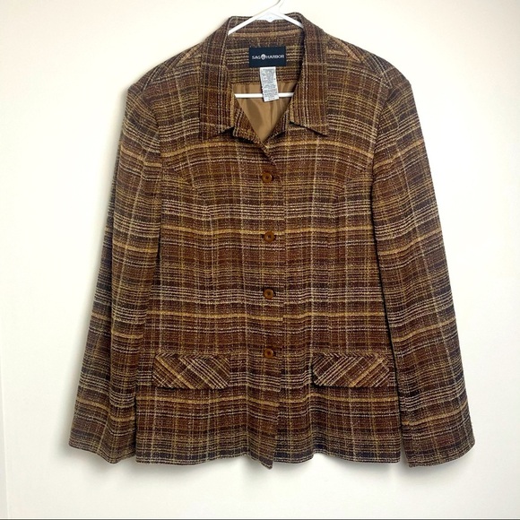 Vintage Plaid Blazer Jacket Brown Tan 14 Plus Size 70’s Preppy Classic Casuall - Picture 5 of 11